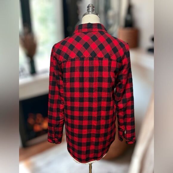 ZARA Women Fleece Lined Flannel Buffalo Red Plaid Jacket Shirt Coat Size XS - Picture 6 of 12